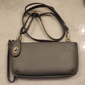 Grey, vegan leather clutch
